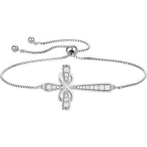 Cross 925 Sterling Silver Infinity Sideways Bracelet - A: 04-Zirconia-Apr